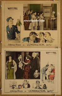 4419 CONDUCTOR 1492 2 lobby cards '24 Johnny Hines, trains!