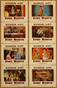 3704 FORT WORTH 8 lobby cards '51 Randolph Scott, western