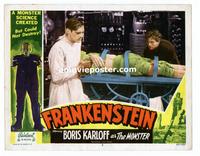 #053 FRANKENSTEIN lobby card #3 R51 Dr. w/monster in the lab!!
