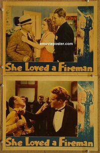 4487 SHE LOVED A FIREMAN 2 lobby cards '37 Foran, Ann Sheridan