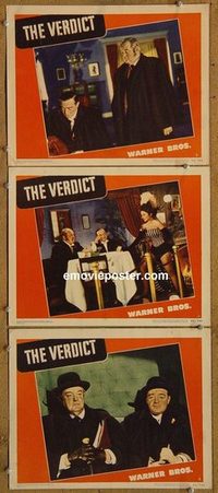 4350 VERDICT 3 lobby cards '46 Peter Lorre, Greenstreet