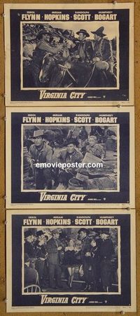 4352 VIRGINIA CITY 3 lobby cards R51 Errol Flynn, Humphrey Bogart
