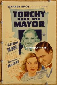 2509 TORCHY RUNS FOR MAYOR mini window card movie poster '39 Farrell as Blane!