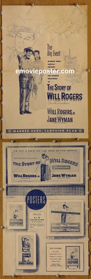 5124 STORY OF WILL ROGERS movie pressbook '52 biography, Jane Wyman