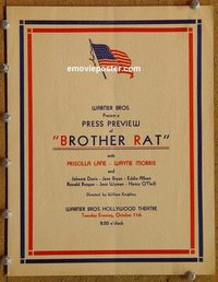 2513 BROTHER RAT press preview invitation '38 rare!