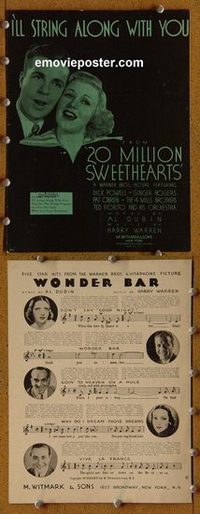 2627 20 MILLION SWEETHEARTS movie sheet music '34 Dick Powell