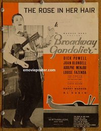 2630 BROADWAY GONDOLIER movie sheet music '35 Dick Powell