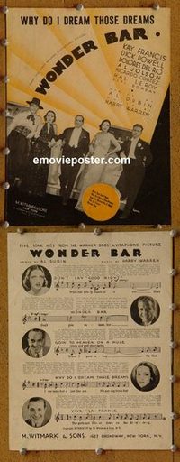 2662 WONDER BAR movie sheet music '34 Jolson, all-star musical