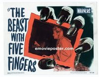 2038 BEAST WITH FIVE FINGERS #6 lobby card '47 hand scares girl!