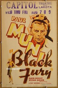 3105 BLACK FURY window card '35 Paul Muni, Karen Morley