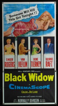 0791FF BLACK WIDOW 3sh '54 Ginger Rogers, Gene Tierney, Van Heflin, George Raft, sexy art!
