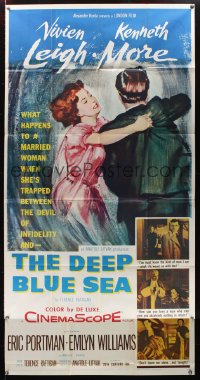 1082FF DEEP BLUE SEA 3sh '55 artwork of pretty Vivien Leigh & Kenneth More, Anatole Litvak