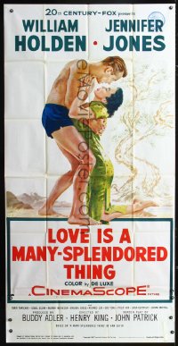 0802FF LOVE IS A MANY-SPLENDORED THING 3sh '55 art of bare-chested William Holden & Jennifer Jones!