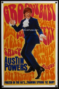 666UF AUSTIN POWERS: INT'L MAN OF MYSTERY teaser 1sh '97 Mike Myers is frozen in the 60s thawing 97!