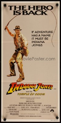 1330FF INDIANA JONES & THE TEMPLE OF DOOM Aust daybill '84 art of Harrison Ford, the hero is back!