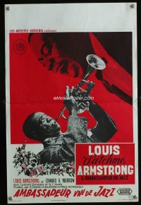 818FF SATCHMO THE GREAT Belgian poster '57 wonderful image of Louis Armstrong playing his trumpet!
