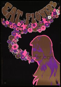 2471UF EAT FLOWERS 21x29 Dutch commercial poster '60s psychedelic art of pretty woman & flowers