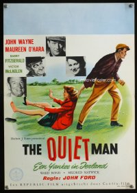0821UF QUIET MAN Dutch '51 great art of John Wayne dragging Maureen O'Hara, John Ford