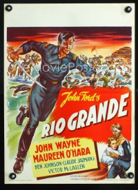 0822UF RIO GRANDE Dutch '50 artwork of John Wayne running with bayonet, directed by John Ford!