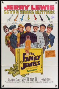 0919FF FAMILY JEWELS 1sh '65 wacky Jerry Lewis is seven times nuttier in seven roles!