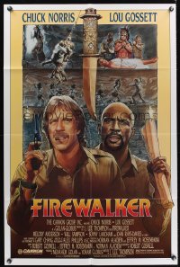 0926FF FIREWALKER 1sh '86 J.D. artwork of explorers Chuck Norris & Lou Gossett!