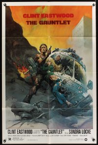 0935FF GAUNTLET 1sh '77 great art of Clint Eastwood & Sondra Locke by Frank Frazetta!