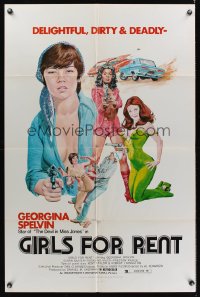 0939FF GIRLS FOR RENT 1sh '74 art of sexy bad girl Georgina Spelvin, delightful, dirty & deadly!