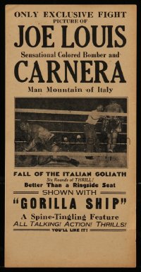 2456 JOE LOUIS VS CARNERA herald '35 Sensational Colored Bomber vs Man Mountain of Italy, boxing!