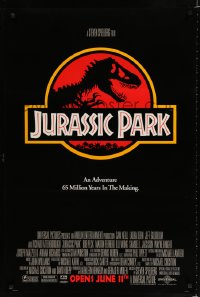1590UF JURASSIC PARK advance 1sh '93 Steven Spielberg, Richard Attenborough re-creates dinosaurs!