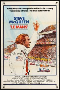 1222FF LE MANS 1sh '71 artwork of race car driver Steve McQueen waving at fans!