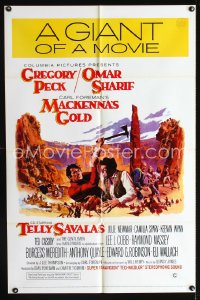 729FF MacKENNA'S GOLD int'l style C one-sheet '69 artwork of Gregory Peck fighting with Omar Sharif!