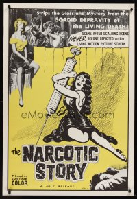 1225UF NARCOTIC STORY 1sh '58 great drug needle image, sordid depravity of the living death!