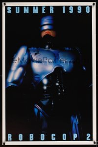 1025UF ROBOCOP 2 teaser DS 1sh '90 great close up of cyborg policeman Peter Weller, sci-fi sequel!