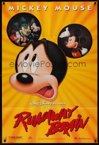 1028FF RUNAWAY BRAIN DS 1sh '95 Disney, great huge Mickey Mouse Jekyll & Hyde cartoon image!
