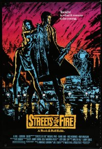 1629UF STREETS OF FIRE 1sh '84 Walter Hill, a rock & roll fable, cool dayglo Riehm art!