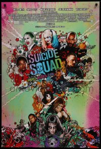 2568UF SUICIDE SQUAD advance DS 1sh '16 montage art of the entire cast in mushroom cloud!