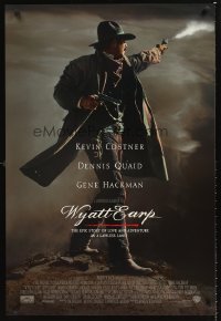 1233UF WYATT EARP int'l DS 1sh '94 cool image of Kevin Costner in the title role firing gun!
