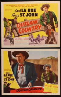 1355 OUTLAW COUNTRY 8 LCs '48 Lash La Rue in black w/two guns drawn, bad guys!