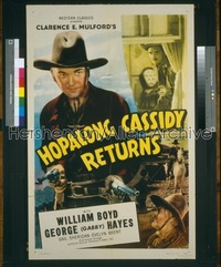 HOPALONG CASSIDY RETURNS linen 1sh R46 wonderful close up art of William Boyd as Hopalong Cassidy!