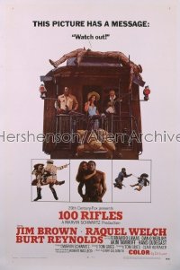 100 RIFLES style A 1sh '69 Jim Brown, sexy Raquel Welch & Burt Reynolds on back of train!