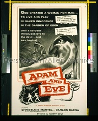 ADAM & EVE int'l 1sh '58 sexiest artwork of naked man & woman in the Mexican Garden of Eden!