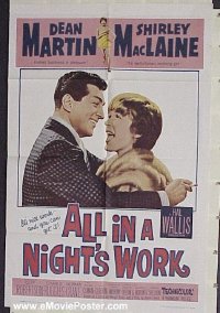 r040 ALL IN A NIGHT'S WORK one-sheet movie poster '61 Dean Martin, MacLaine