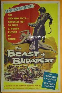 r143 BEAST OF BUDAPEST one-sheet movie poster '58 uncensored!