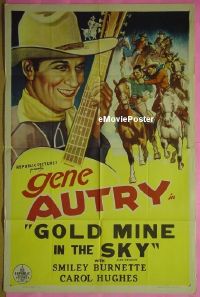 #259 GENE AUTRY stock 1sh '36 art of smiling Gene Autry playing guitar, Gold Mine in the Sky
