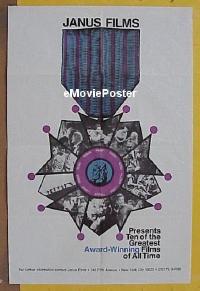 #355 JANUS FILMS PRESENTS 1sh '70s 400 Blows, Seventh Seal, Rashomon, Blue Angle and more!