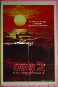 #326 JAWS 2 teaser 1sh '78 Scheider, sharks 