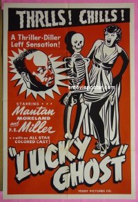 #0934 LUCKY GHOST 1sh R48 Toddy, wacky art of Mantan Moreland with skeleton & screaming girl!
