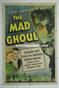 B289 MAD GHOUL linen one-sheet movie poster '43 Universal horror, Bey