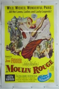 y410 MOULIN ROUGE linen int'l 1sh '53 Ferrer as Toulouse-Lautrec, art of sexy French dancer kicking leg!