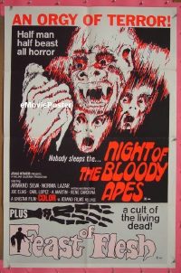 #498 NIGHT OF THE BLOODY APES/FEAST OF FLESH 1sh '70s horror double bill, an orgy of terror!